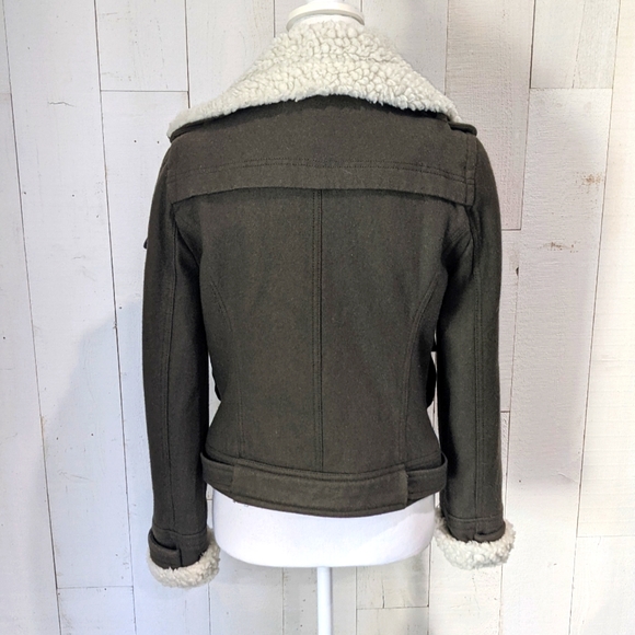 American Eagle Army Green Wool Bomber Coat - Picture 7 of 16